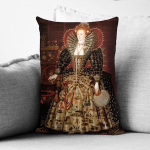 queen elizabeth I - the &quot;Hardwick Hall&quot; portrait - 14&quot; x 20&quot; velveteen pillow case - Nicholas Hilliard, 1599