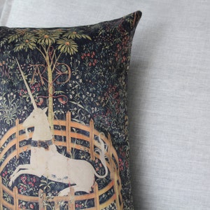 the unicorn is in captivity and no longer dead 14 x 20 velveteen pillow case unicorn tapestries, 1495 1505 image 3