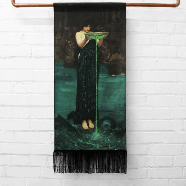 circe invidiosa - medium canvas printed banner // wall hanging with fringe - circe poisoning the sea, john william waterhouse, 1892