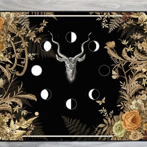 NEW 32" x 20" altar cloth // ritual cloth // spirit cloth - velveteen  - moon phases, flora and fauna,