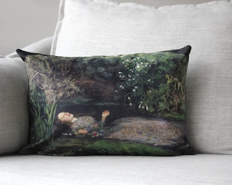 Ophelia - Funda de almohada de terciopelo de 14" x 20" - John Everett Millais, 1852