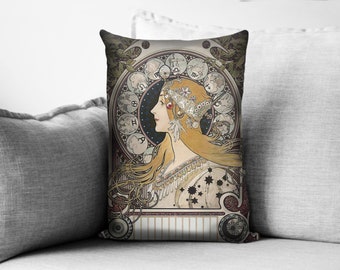 zodiac - 14" x 20" velveteen pillow case - art nouveau, alphonse mucha, 1896