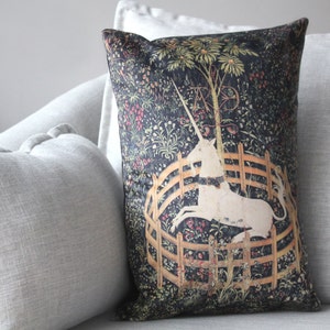 the unicorn is in captivity and no longer dead 14 x 20 velveteen pillow case unicorn tapestries, 1495 1505 image 1