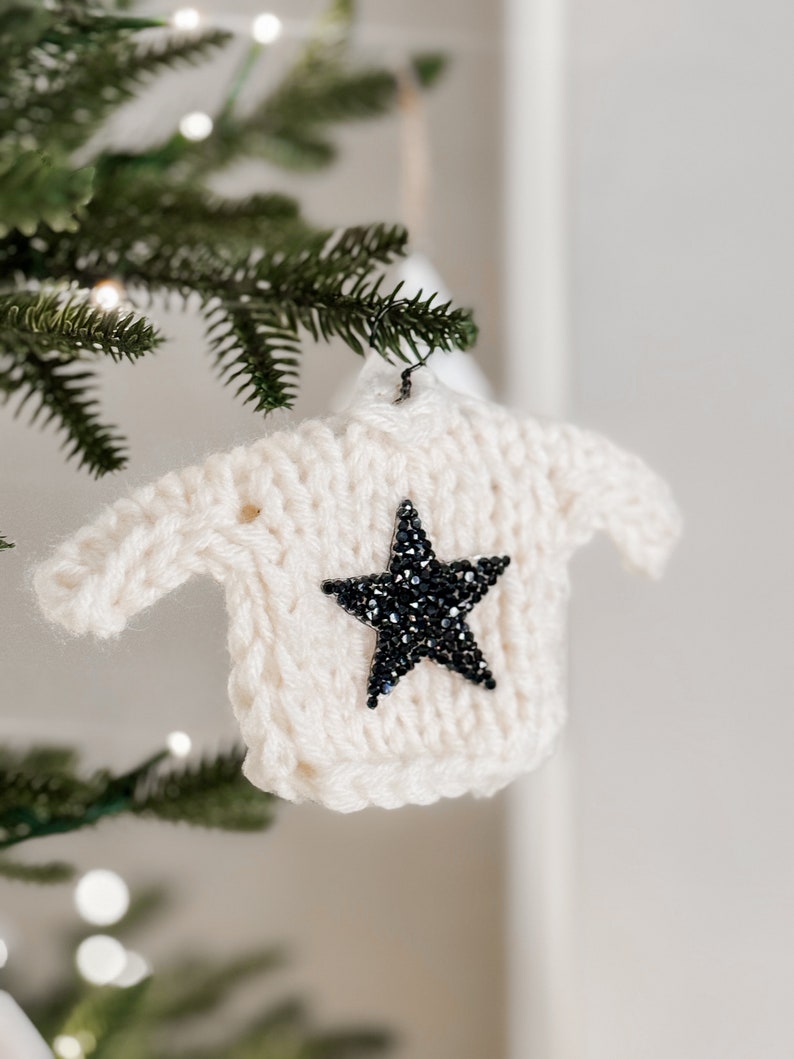 Mini Knit Sweater Ornament with sequin Star SWEATER ORNAMENT image 1
