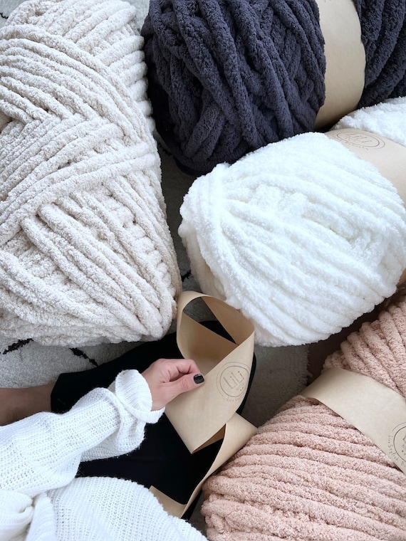 Kit tricot DIY, grosse laine chenille et aiguilles, grosse laine