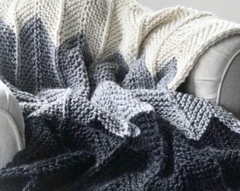 Knitting Pattern |  Ombre Chevron Blanket Throw Afghan  | THE GALLONE
