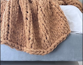 Giant Knit Chenille Blanket Throw | Tawny | THE GRANDE