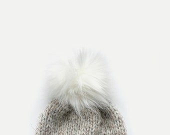 MEDIUM Faux Fur Pom with Detachable Snap for Knit + Crochet Hat | 5"  WHITE