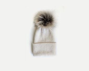 Double Knit Beanie with Fold Up Brim + detachable faux fur pom | THE CLASSICO | Ready To Ship