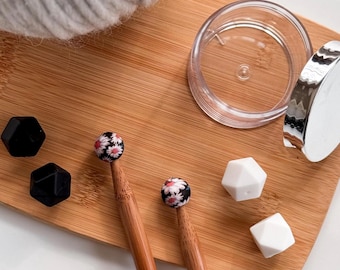 3 Sets (6) Silicone Needle Stoppers + Silver Top Clear Storage Jar | BLACK DAISY
