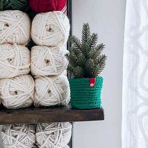 Faux MINI PINE TREE plant with crochet planter sleeve