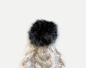 MEDIUM Faux Fur Pom with Detachable Snap for Knit Hat 4.3”| BLACKSTONE