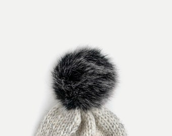 MEDIUM Faux Fur Pom with Detachable Snap for Knit/Crochet Beanie Hat | 5” BLACK FROST