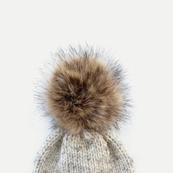 LARGE Faux Fur Pom with Detachable Snap for Knit Crochet Hat | HONEY BROWN 6”