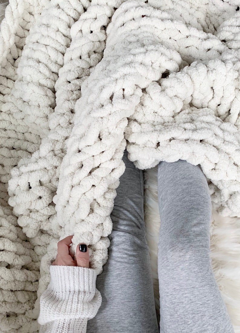 Jumbo Knit Blanket Throw Chenille Ivory/offwhite THE Etsy