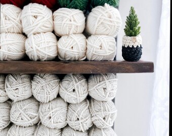 Faux MINI PINE TREE plant with crochet planter sleeve