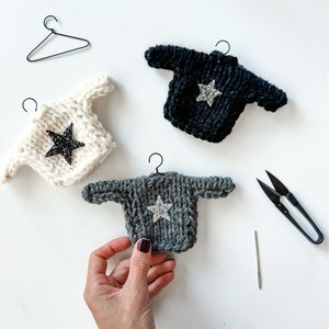 Mini Knit Sweater Ornament with sequin Star SWEATER ORNAMENT image 3