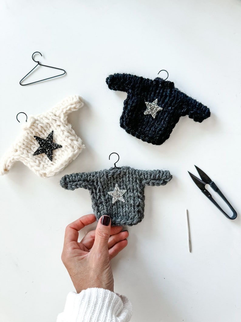 Mini Knit Sweater Ornament with sequin Star SWEATER ORNAMENT image 3