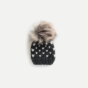 Chunky Knit Fair Isle Hat with Faux Fur Pom newborn, baby, toddler, child THE MODA image 1