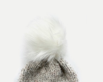 LARGE Faux Fur Pom with Detachable Snap for Knit + Crochet Hat | 6" SNOW WHITE