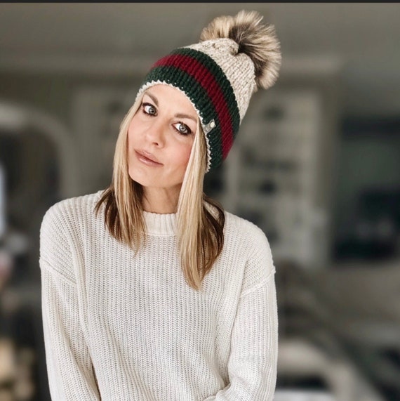 Beanie winter hat green & red stripe fashion Yaomiao 6 Pcs Christmas Hat Christmas Beanie Pom Pom Cuff  main image 4