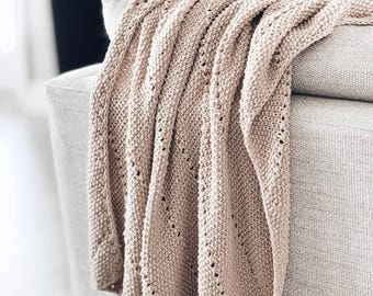 Knitting Pattern | C2C Seed Stitch + Eyelet Throw Baby Blanket Pattern | 3 Finish Sizes | THE NUVOLA