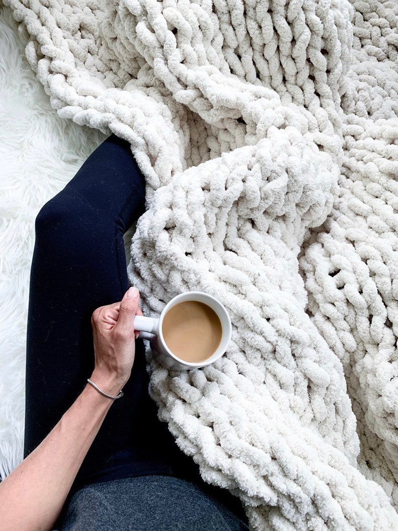 Jumbo Knit Blanket Throw Chenille Ivory/offwhite THE Etsy