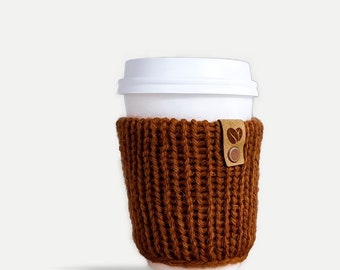 Modern Minimalist KNIT CUP COZY coffee sleeve with suede tag