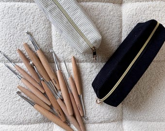 Crochet Hooks Complete Set: Ergonomic Wood Handle, Aluminum Hooks + Zippered Case