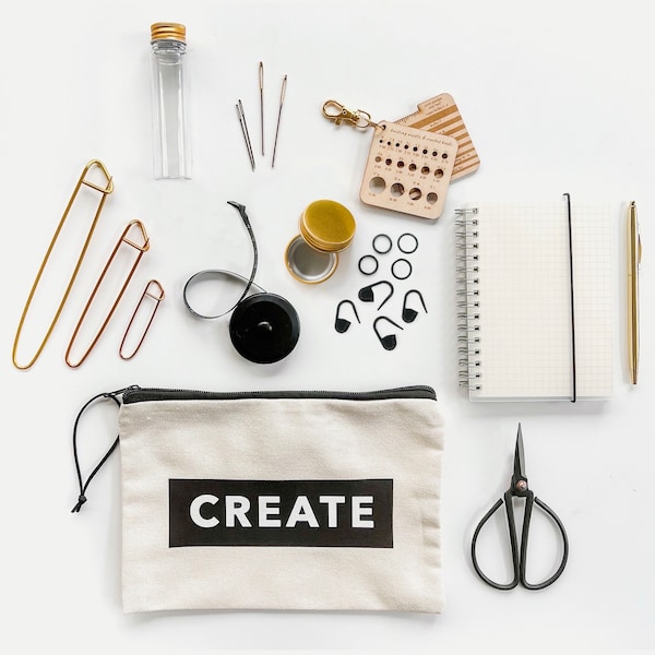 Knit + Crochet | Maker Notions Tools Set Zippered Bag 24-Piece Set | CREATE KIT