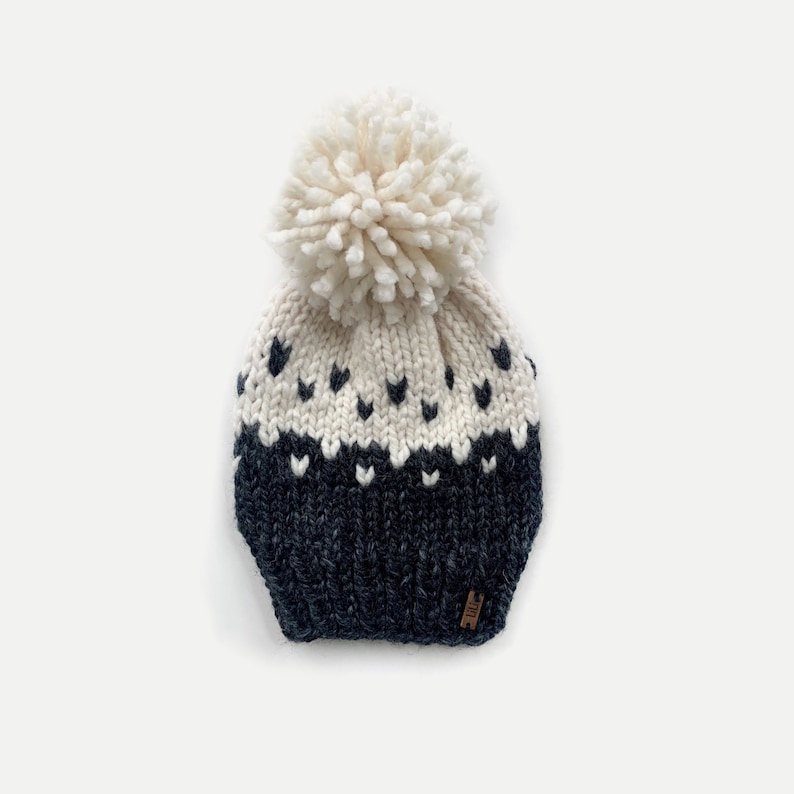 Two-Tone Chunky Fair Isle Slouchy Hat with Pom-Pom Charcoal Grey/Fisherman THE MODELLO image 1