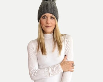 Double Brim Knit Beanie Hat with detachable Fur Pom | THE BERRETTO