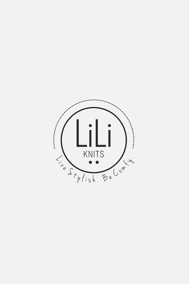 May include: Black and white logo with the text "Lili Knits" in a circle with the text "Live Stylish. Be Comfy." around the circle.