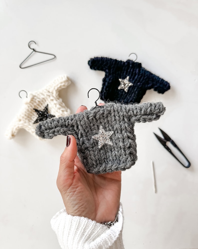 Mini Knit Sweater Ornament with sequin Star SWEATER ORNAMENT image 2