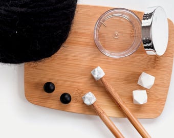 3 Sets (6) Silicone NEEDLE STOPPERS + Silver Top Clear Storage Jar | Hexagon White MARBLE