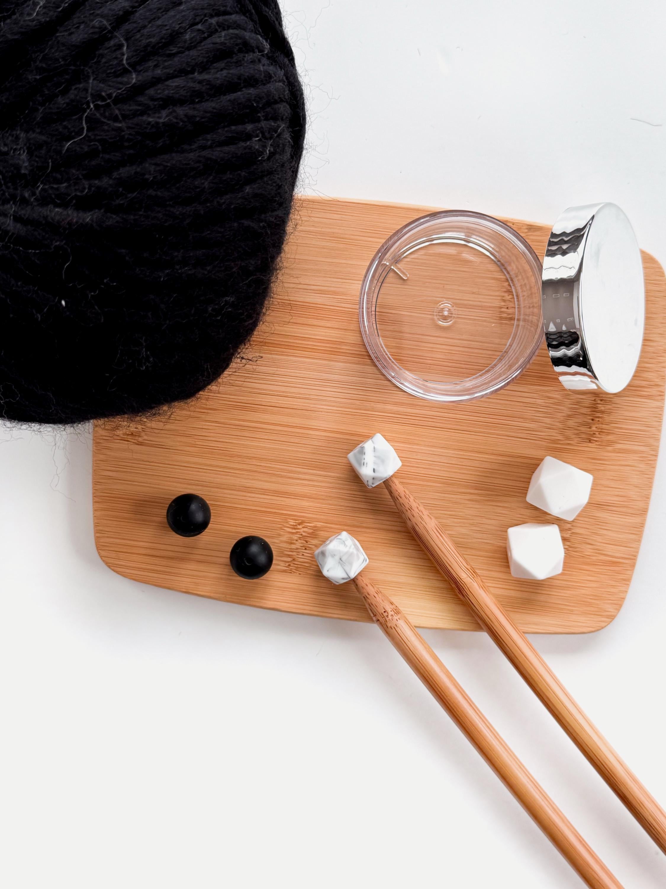 3 Sets (6) Silicone NEEDLE STOPPERS + Silver Top Clear Storage Jar Hexagon White MARBLE
