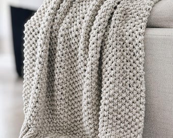 Hand Knit Chunky Seed Stitch Ribbed Throw Blanket  | THE FALO