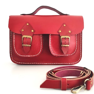 Bolso bandolera rojo, bolso de mano, bolso para iPad, bolso de diario, estilo retro, cartera de cuero