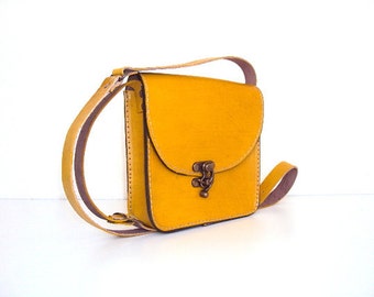 Bolso de mensajero amarillo de diseño retro, tamaño mediano, bolso de hombro, para ella, mujer, regalo del día de la madre, para mamá, 100% hecho a mano, HECHO A PEDIDO