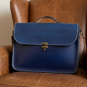 Blue Leather Laptop Bag, Briefcase