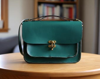 Peacock Green Leather Bag ,Messenger Bag