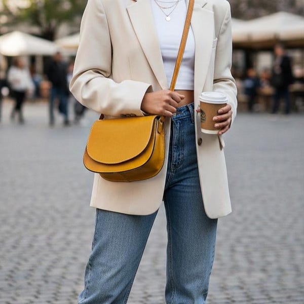 Porte-monnaie en cuir jaune, sac artisanal