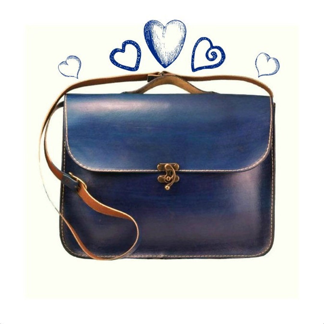 Blue Leather Laptop Bag, Briefcase - Etsy