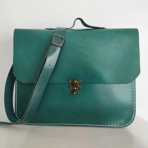 Bolso para portátil de piel verde pavo real, maletín, bolso de mensajero, bolso de hombro, cartera, regalo de Navidad