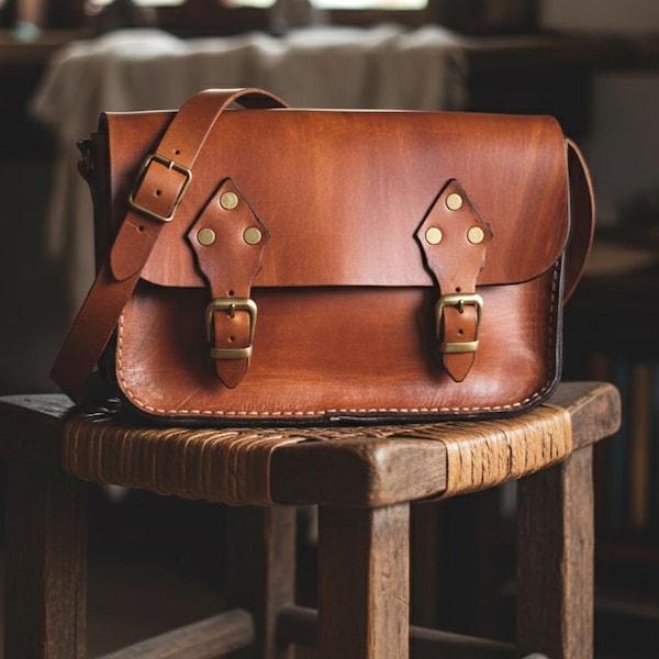Sac messager caramel, sac quotidien moyen