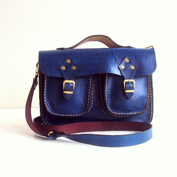 Handgemachte Blaue Leder Umhängetasche,ipad Tasche,für Männer,für ihn,Frauen,Umhängetasche,Aktentasche,unisex,unter 100,MADE TO ORDER