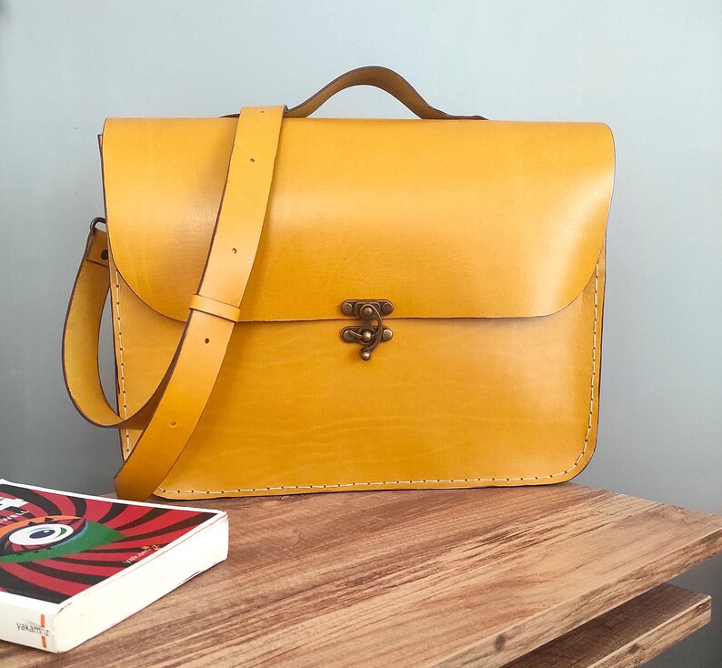 Yellow Laptop Bag, Briefcase, Satchel Bag, Crossbody Bag, Gift For Him, Gift For Her, Unisex, Made to Order image 3