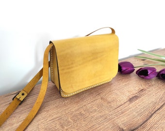 Yellow Shoulder Bag, Crossbody Bag, Leather Purse, Gift For Her, Made to Order