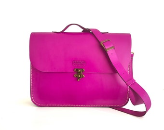 Magenta Pink Leather Laptop Bag ,Fuchsia Leather ,Briefcase ,Messenger Bag ,Shoulder Bag ,Satchel ,for men ,for women ,unisex