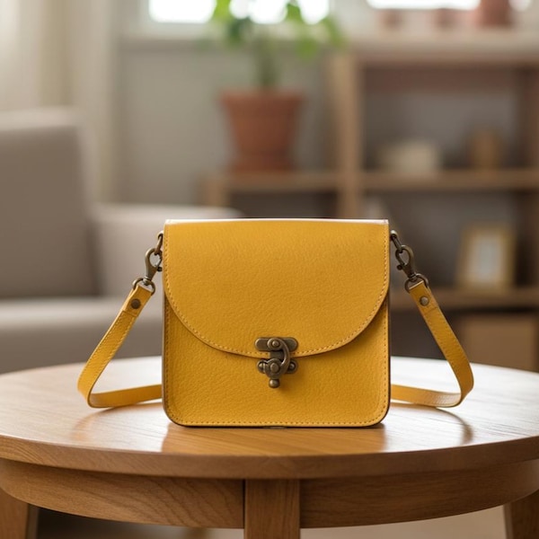 Sac messager jaune au design rétro, taille moyenne
